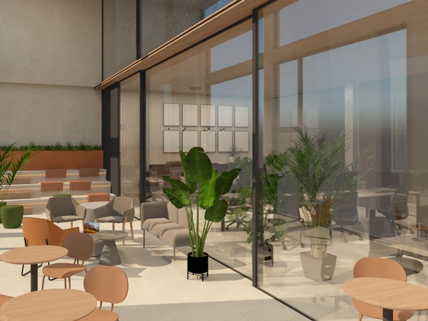 Render de la cafetería y las gradas de la futura sede de Maspalomas.